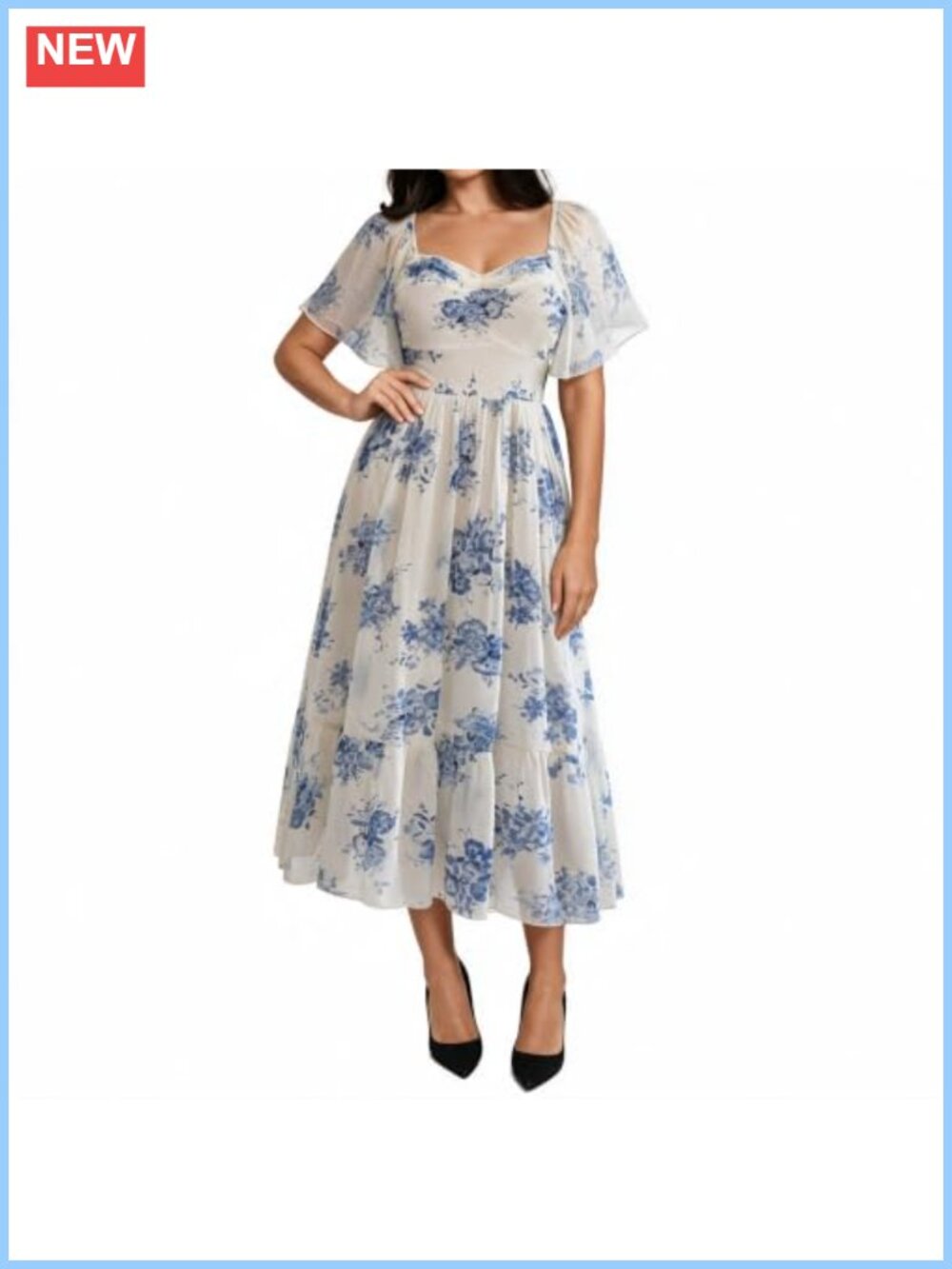 Plus Size Floral Maxi Dress Square Neck Flounce Sleeve High Waist
